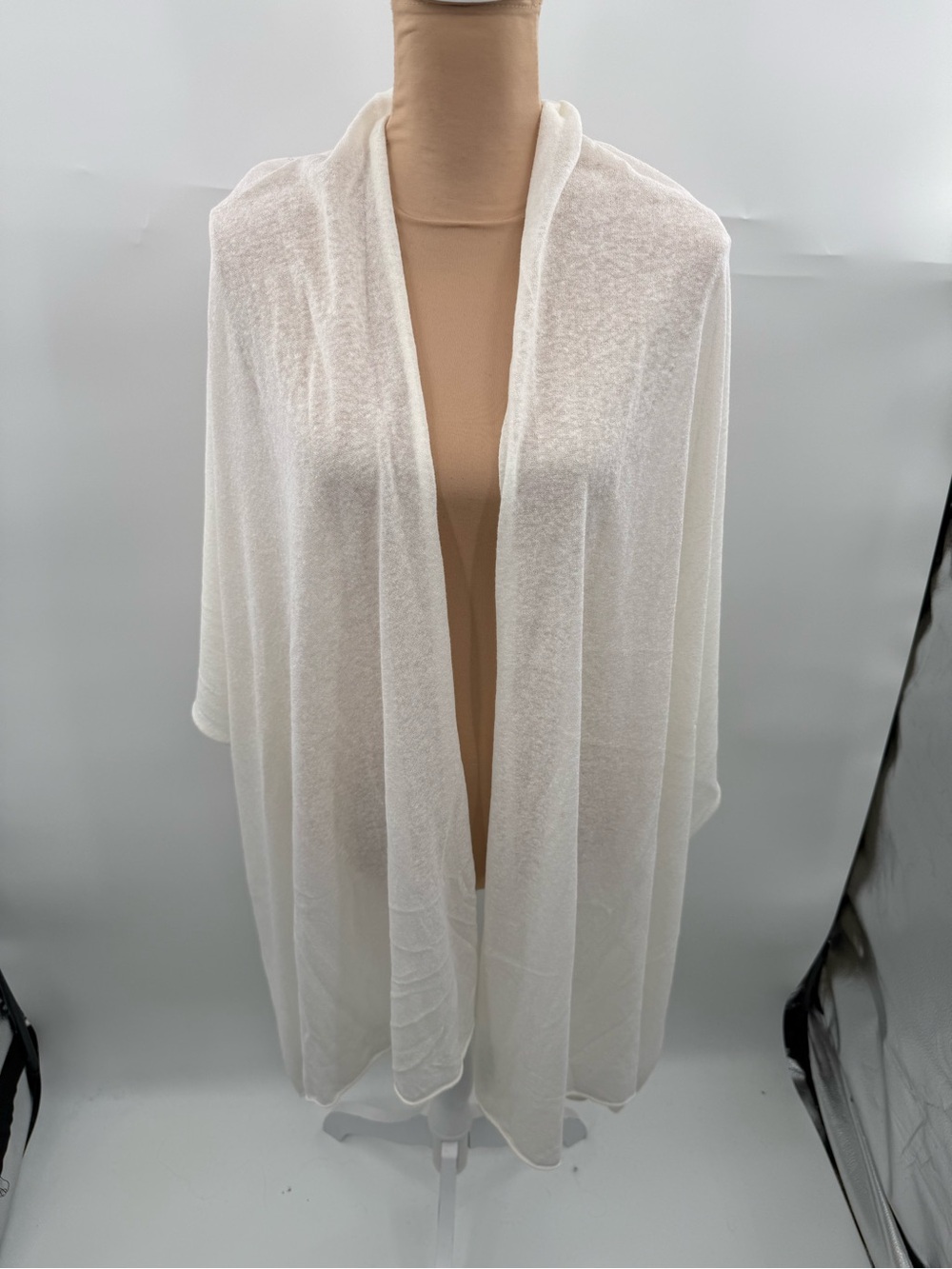 White + Warren Superfine Scarf Wrap Ivory Lightweight Sheer Knit 78x24